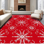 Red White Snowflake Winter Celebration Rug