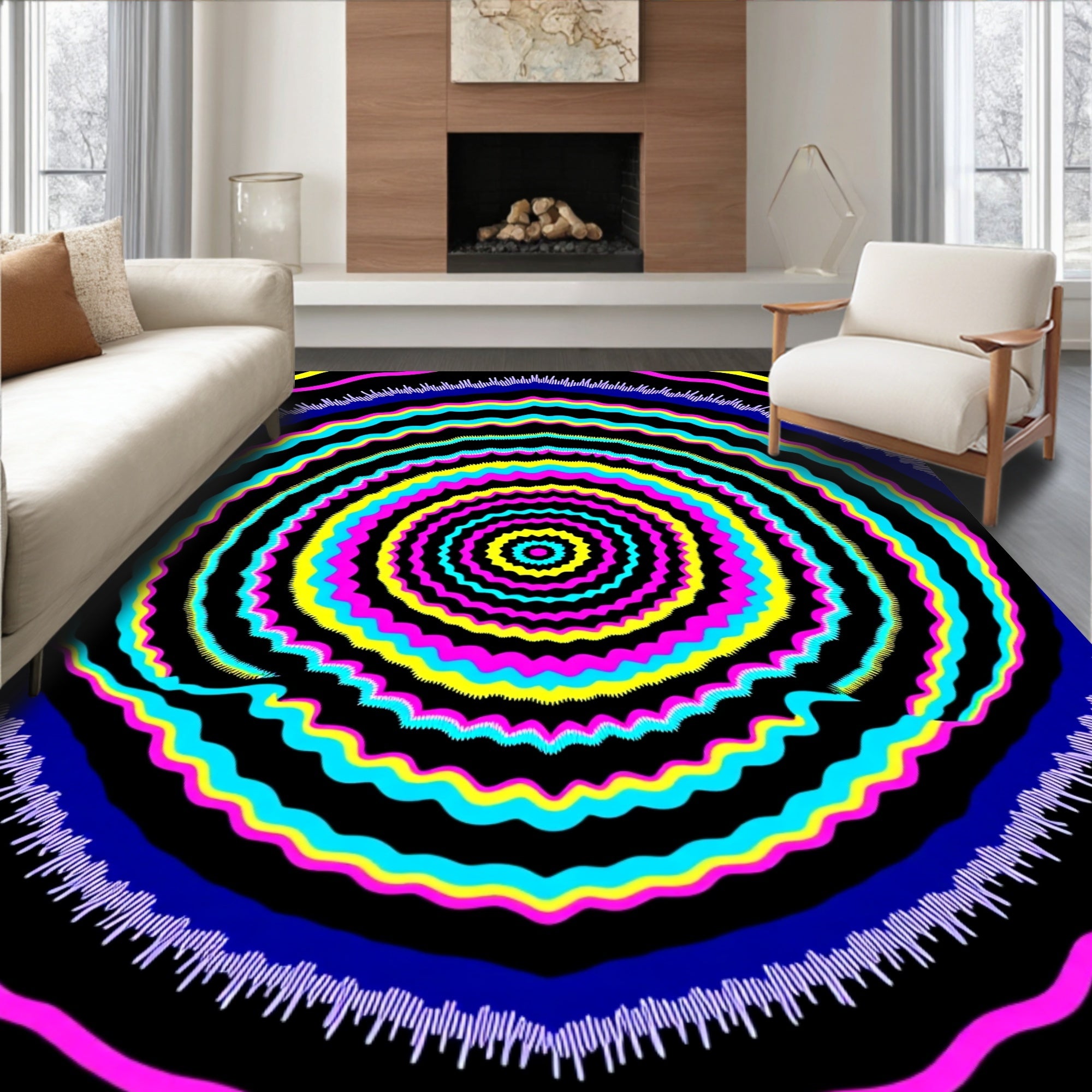 Vibrant Neon Sunburst Ripple Rug