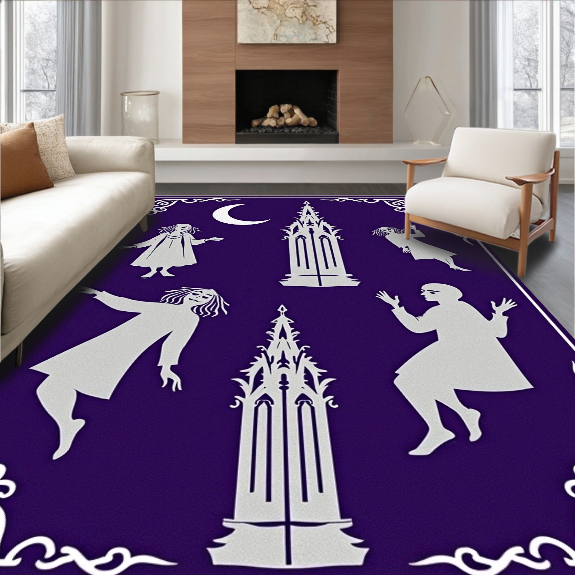 Gothic Spooky Figures Moon Crescent Rug