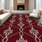 Deep Red White Starburst Diamond Rug