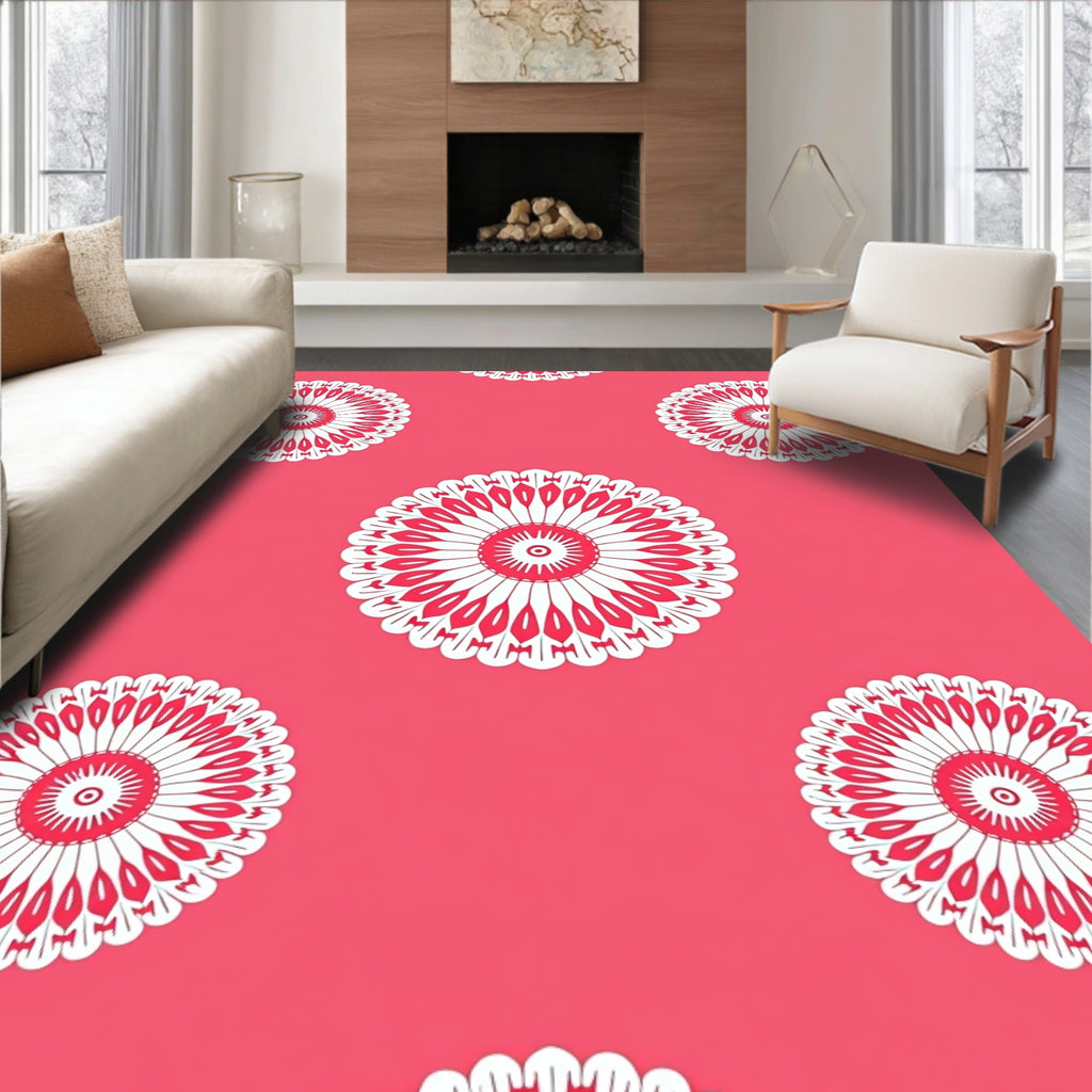 Crimson Floral Medallion White Rug