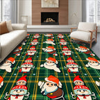 Whimsical Christmas Characters Plaid Background Rug