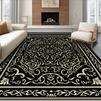Classic Black and Gold Scrollwork Medallion Rug