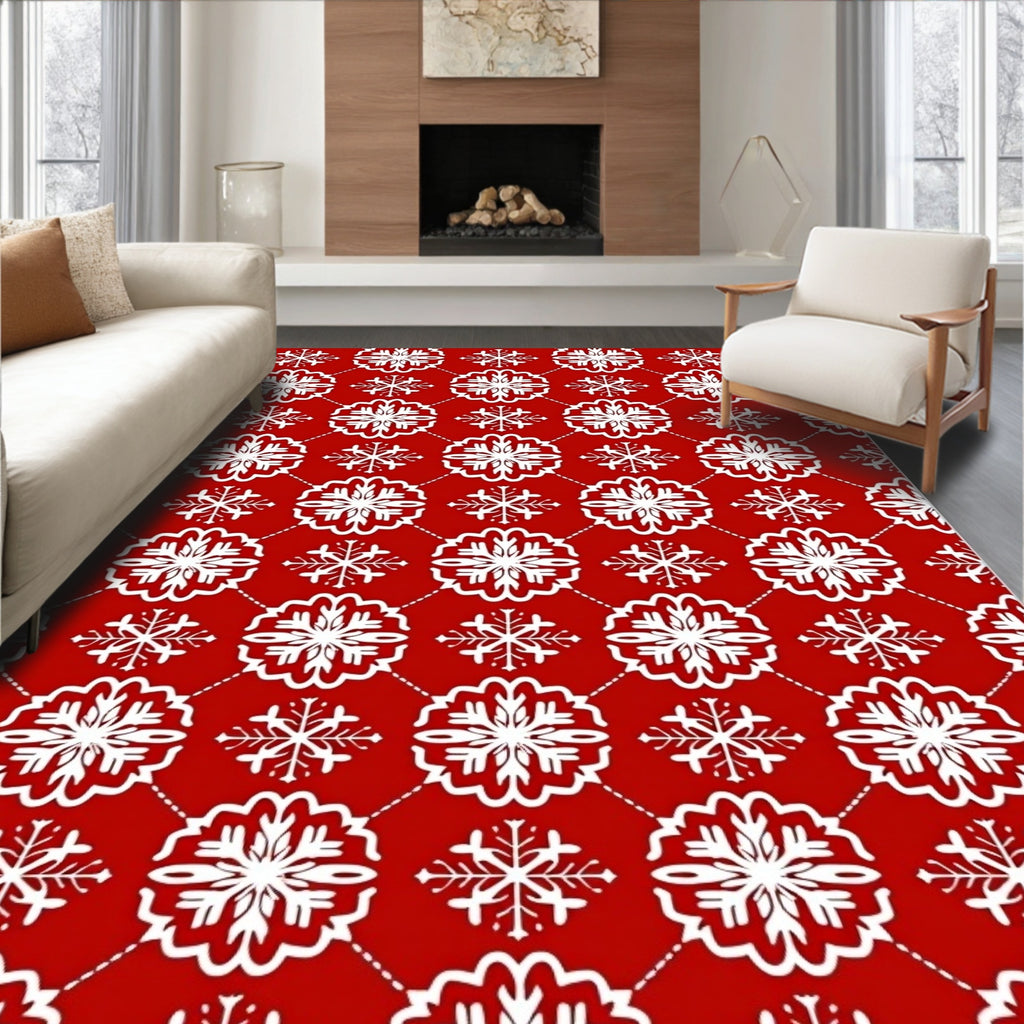 Red White Ice Flower Lattice Area Rug