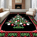 Festive Green White Red Christmas Tree Rug