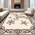 Crimson Bird and Snowflakes Ornate Border Rug