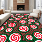 Red White Swirl Circles Green Plaid Rug