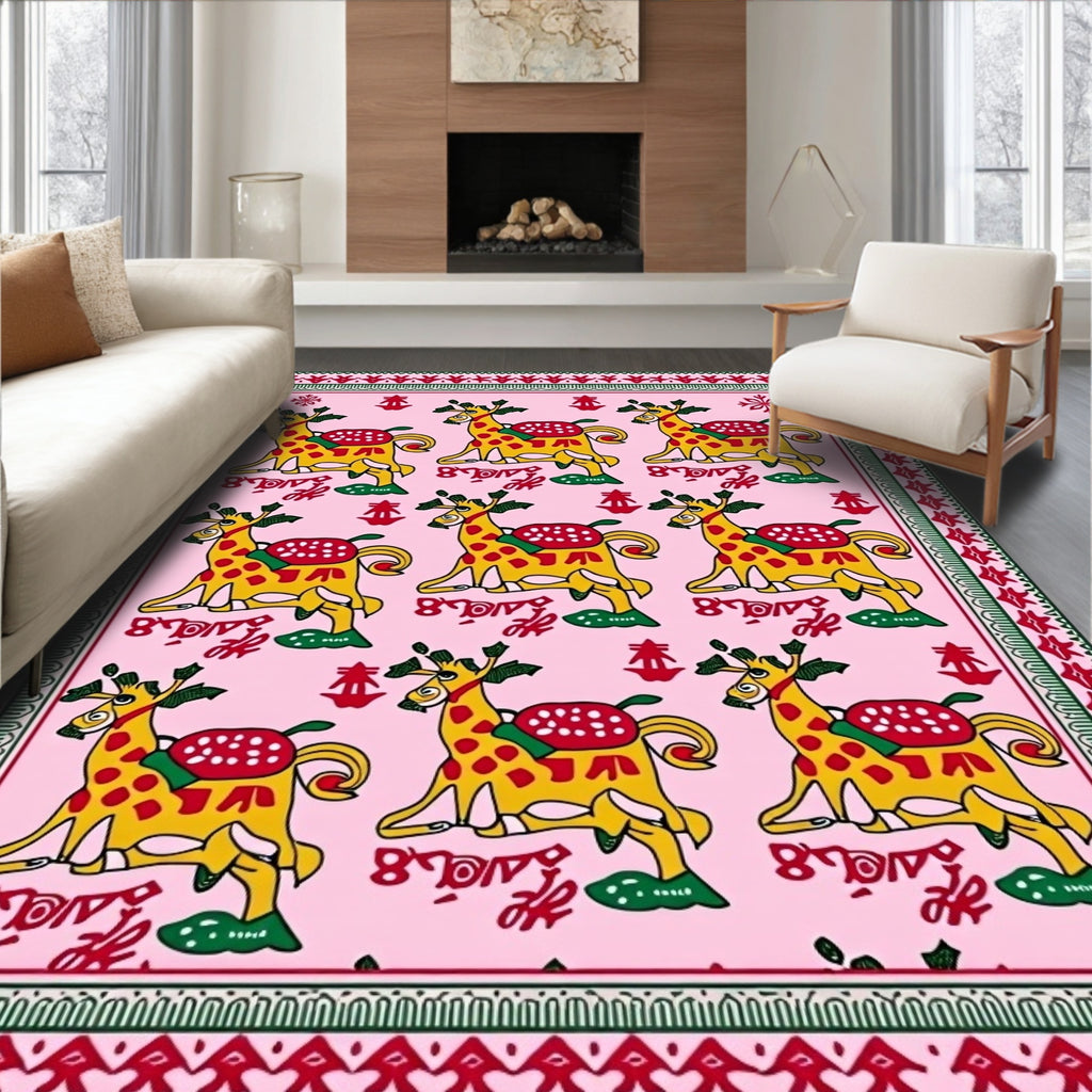 Whimsical Yellow Giraffe Pink Repeating Rug