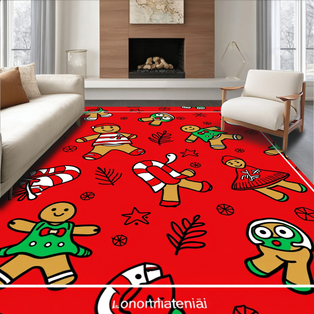 Red Gingerbread Christmas Figures Rug