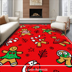 Red Gingerbread Christmas Figures Rug