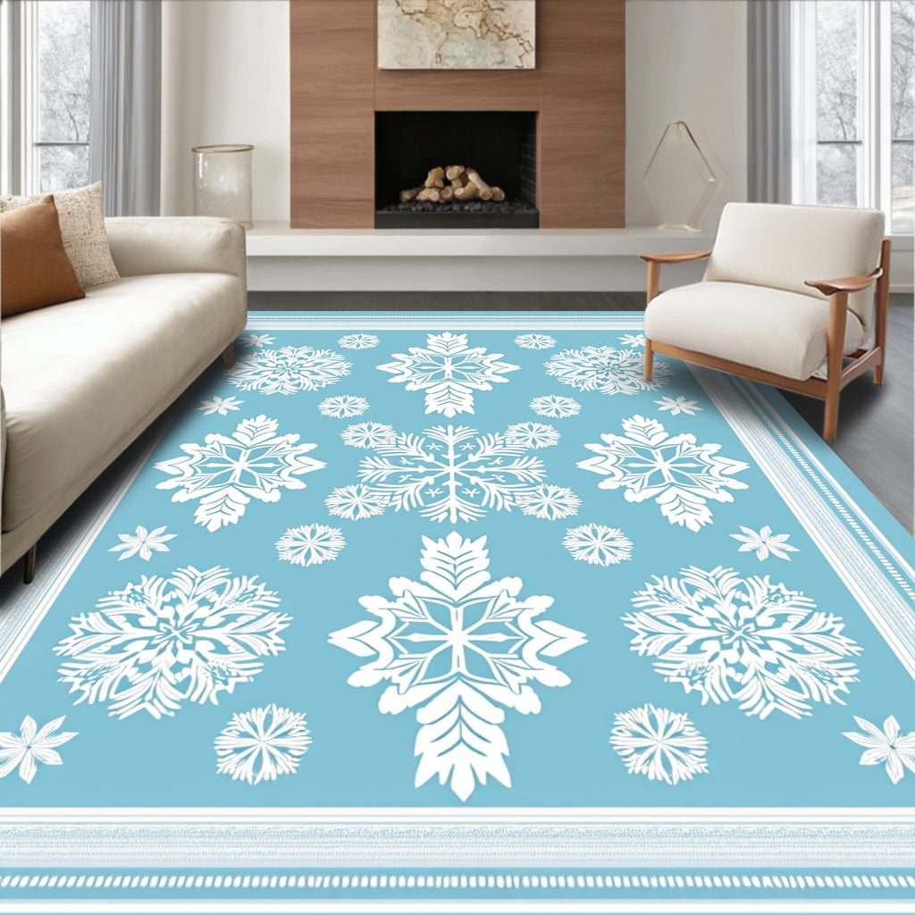 White Snowflake Winter Wonderland Rug