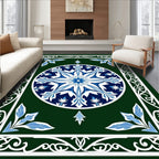 Emerald Blue White Medallion Scrollwork Rug