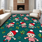 Christmas Elves Holly Botanical Teal Rug