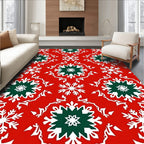 Red White Green Snowflake Medallion Rug