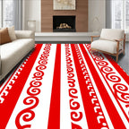 Bold Red White Striped Scroll Border Rug