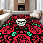 Crimson Rose Skull Americana Rug