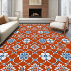 Oriental Blue White Floral Lattice Rug
