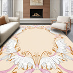 Delicate White Wings Pink Swirls Border Rug