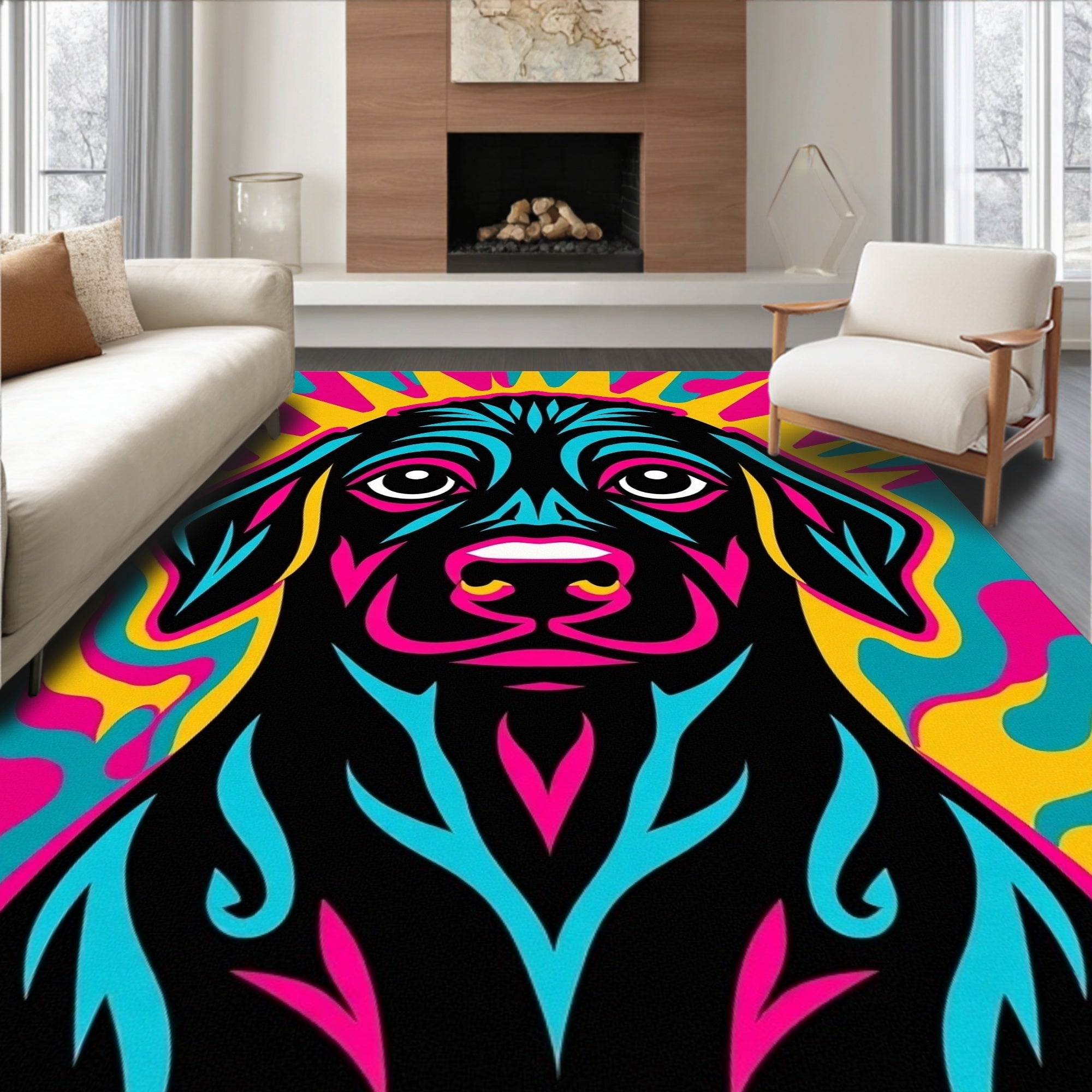 Vibrant Psychedelic Dog Portrait Rug