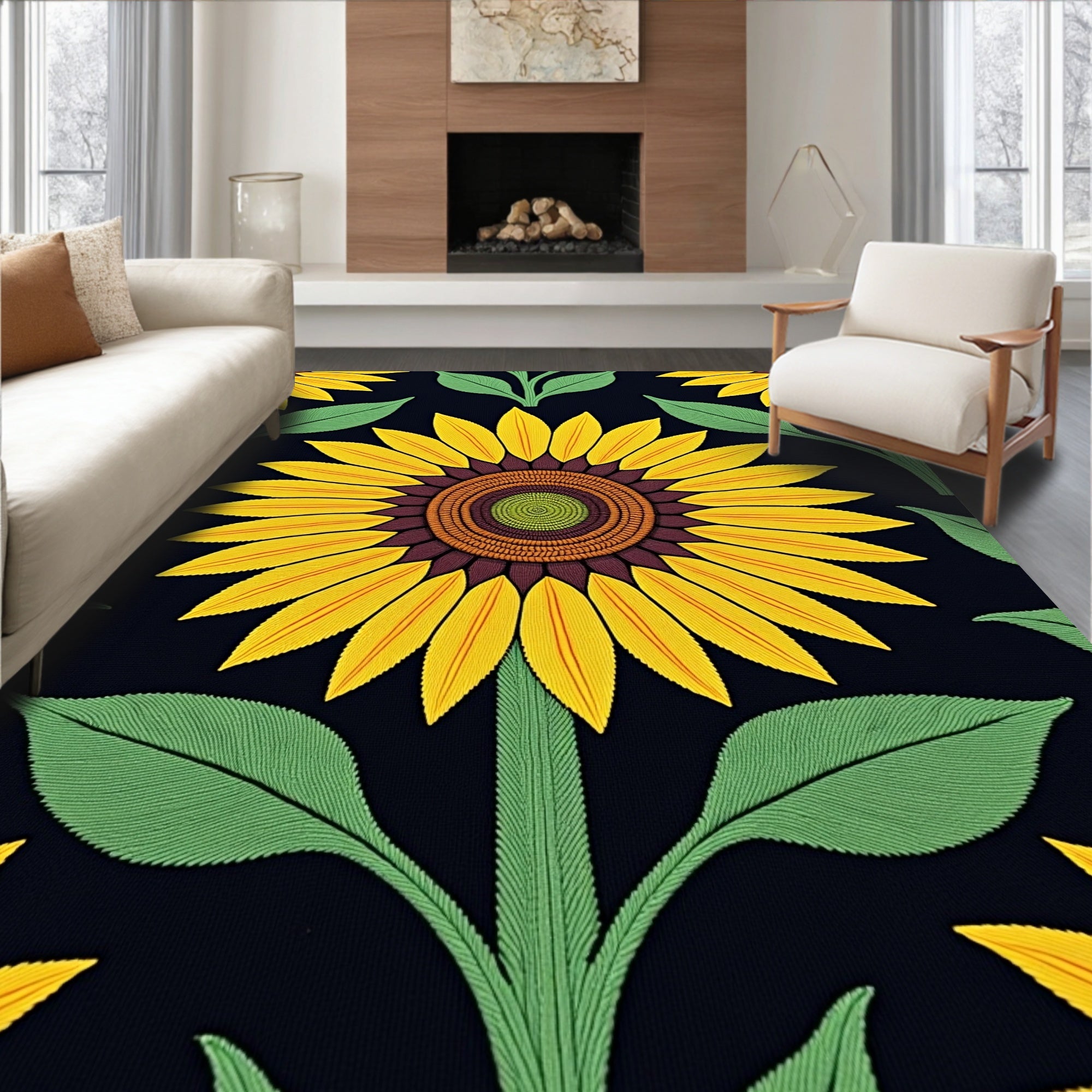Golden Yellow Sunflower Garden Rug