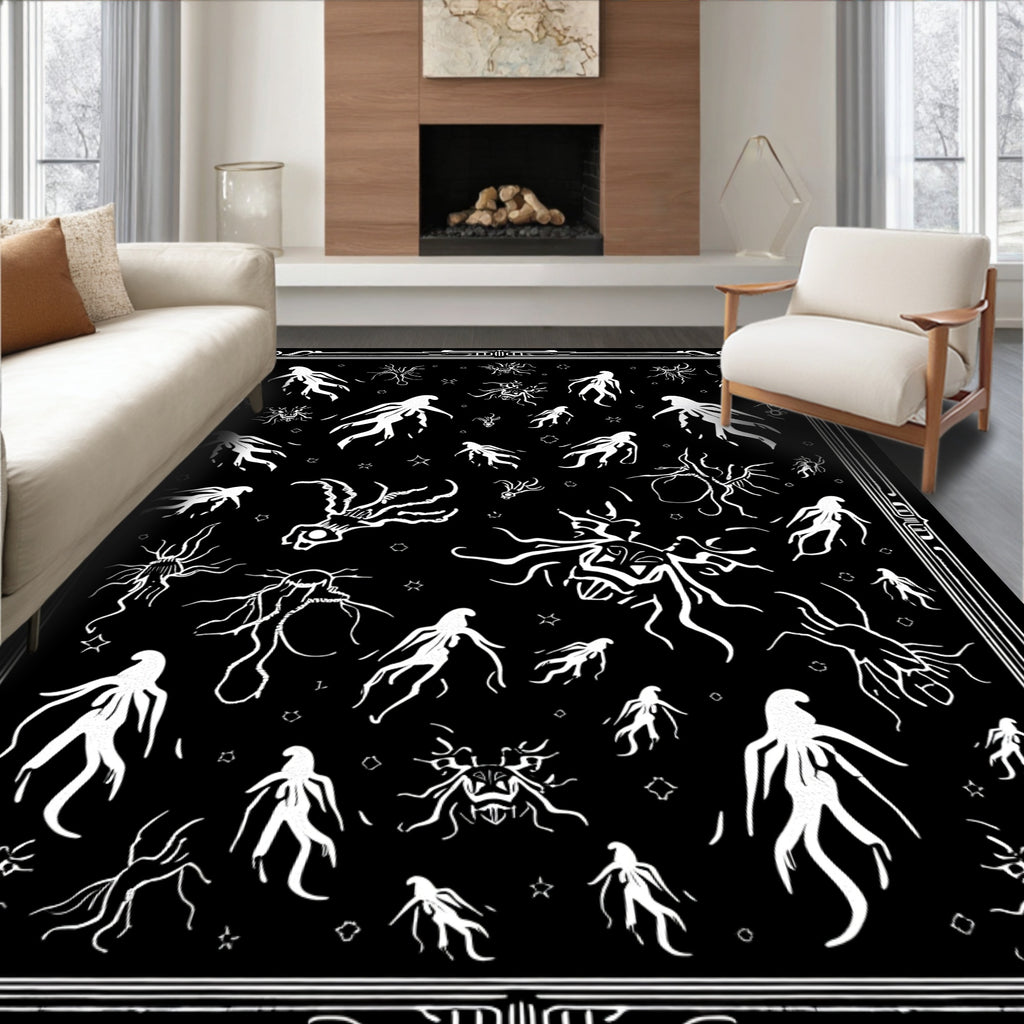 Creepy White Figures Black Field Collection Rug