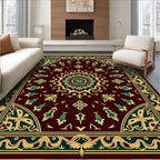 Maroon Green Gold Medallion Garden Rug