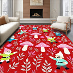 Whimsical Red Gnome Mushroom Meadow Rug
