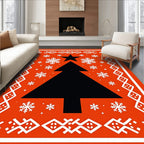 Festive Red Black Pine Snowflakes Star Rug