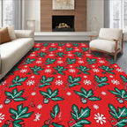 Red Green Leaf Snowflake Yuletide Rug