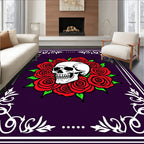 Dark Purple Skull Red Rose Border Rug