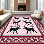 Crimson Reindeer Snowflake Border Rug