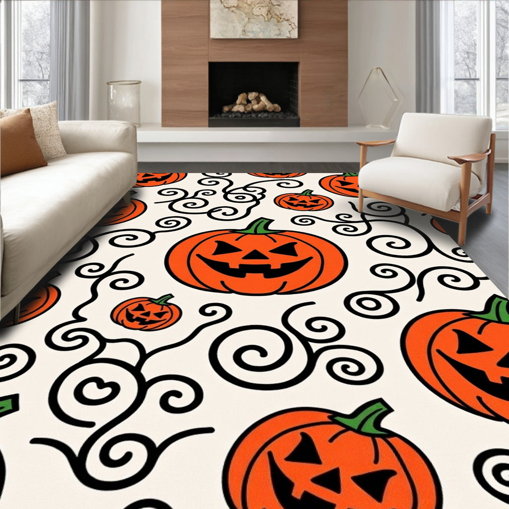 Spooky Orange Jack Lantern Swirls Rug