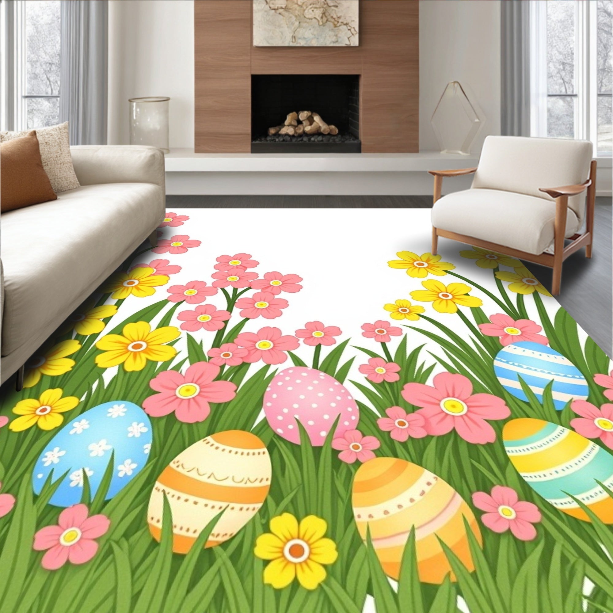 Easter Garden Floral Eggs Rug