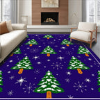 Happy Evergreen Trees Snowfall Scene Rug