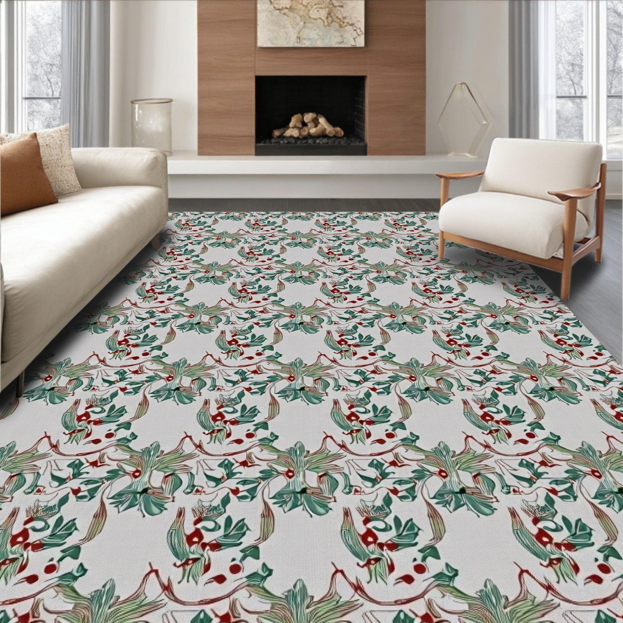 Emerald Green Berry Vine Medallion Rug