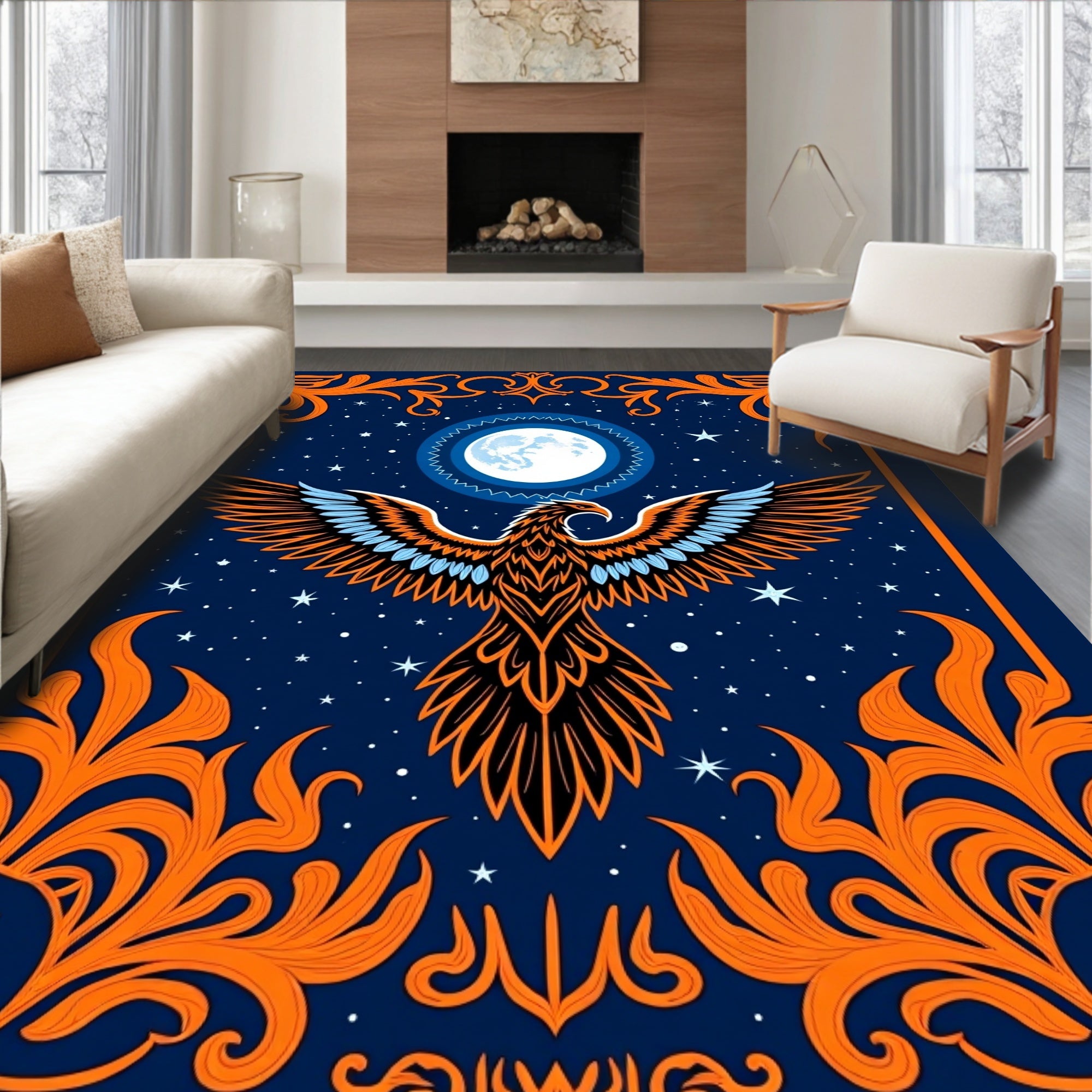 Celestial Eagle Moon Midnight Rug