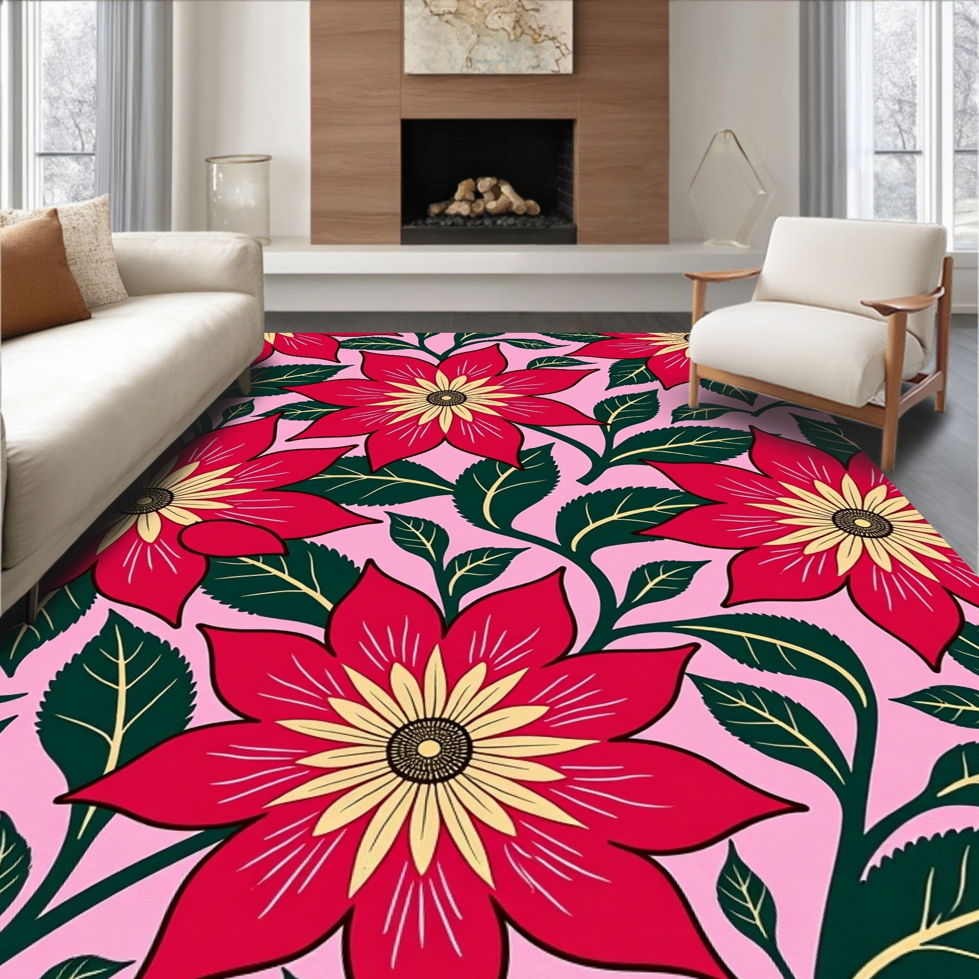 Radiant Crimson Floral Vines Rug