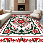 Crimson Green Floral Medallion Inlay Rug