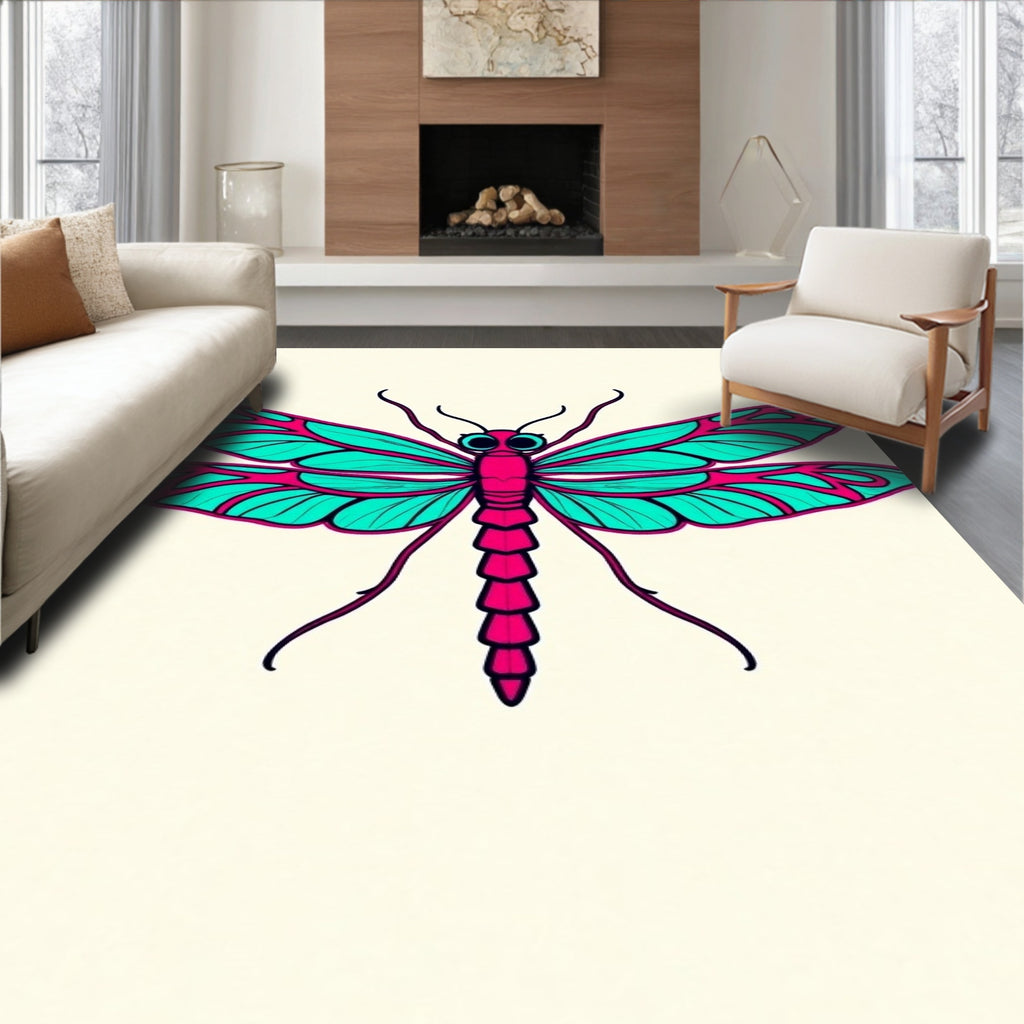 Crimson Turquoise Dragonfly Wing Art Rug