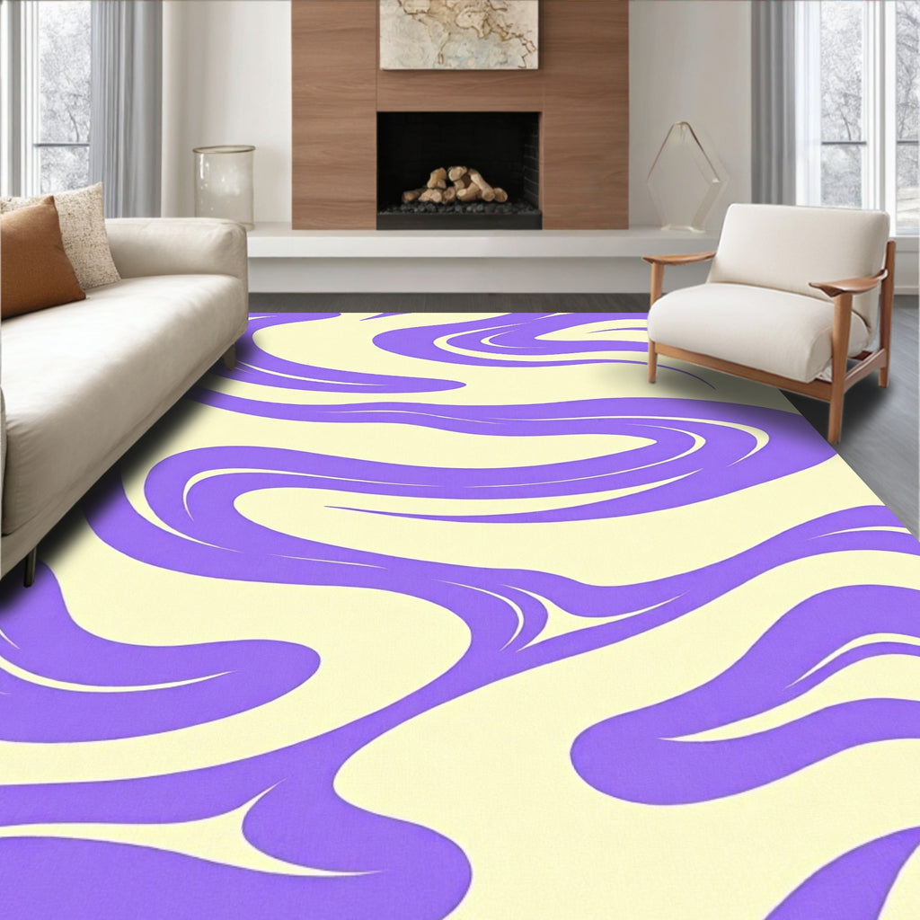 Purple Swirl Cream Abstract Rug