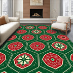 Red Green Hexagonal Floral Medallion Rug