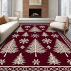 Deep Red Pinecone Snowflake Border Rug