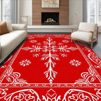 Crimson Red Snowflake Winter Blossom Rug