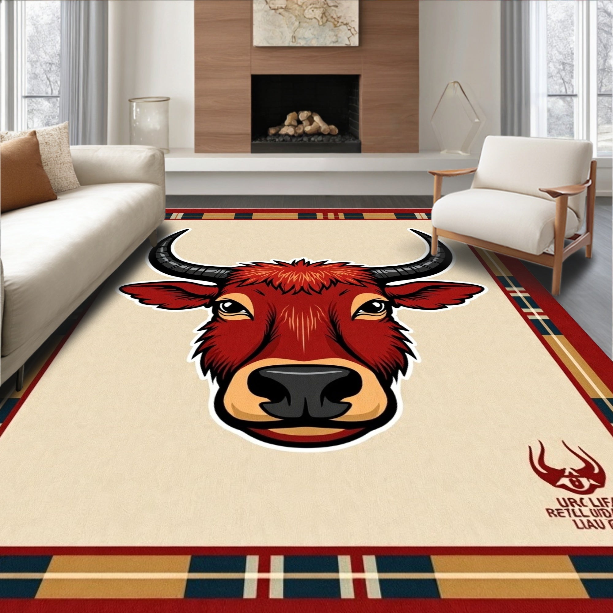 Red Bull Rustic Tartan Border Rug