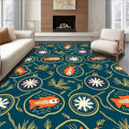Orange Fish Pine Branch Ornament Rug