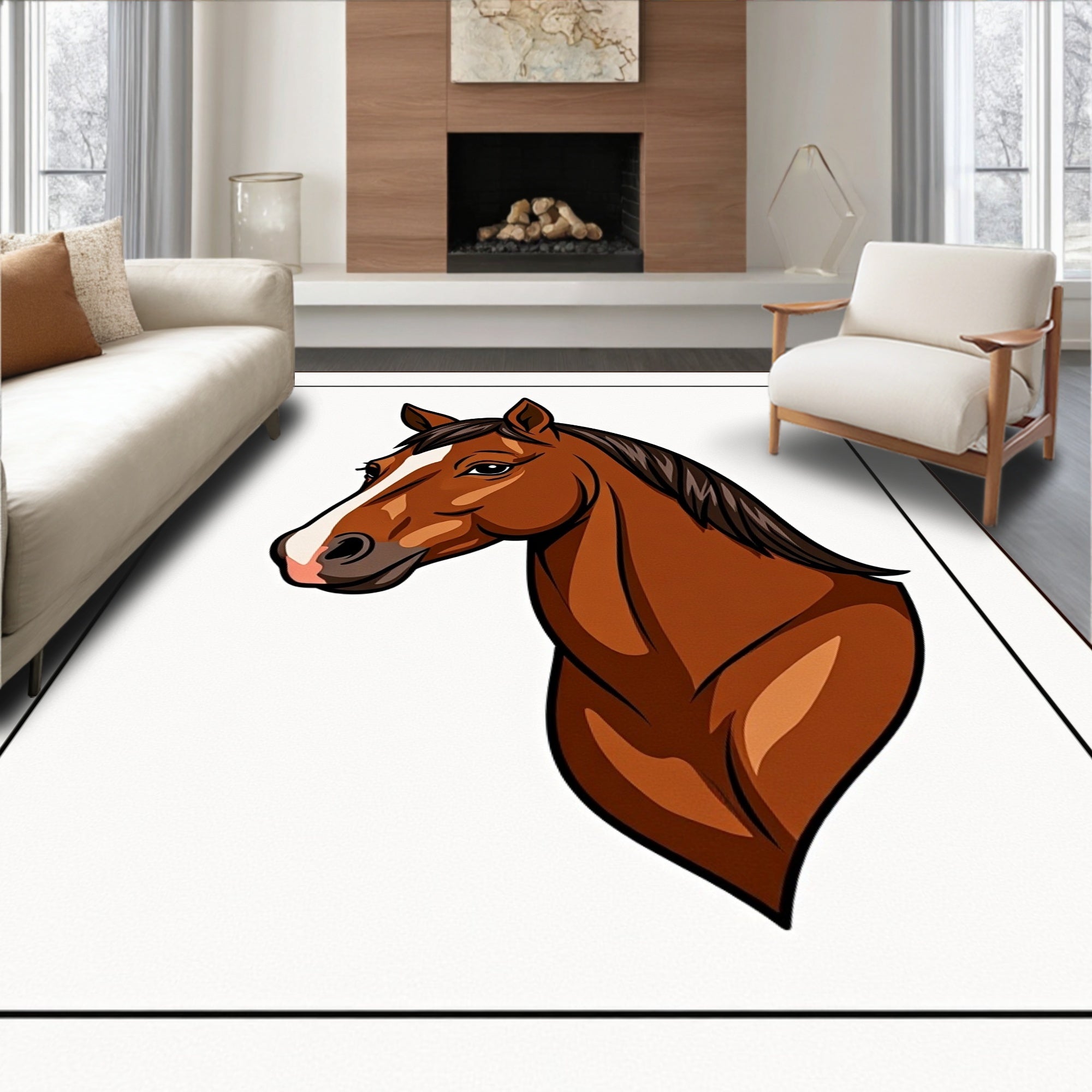 Brown Horse Head Graphic Art Rug
