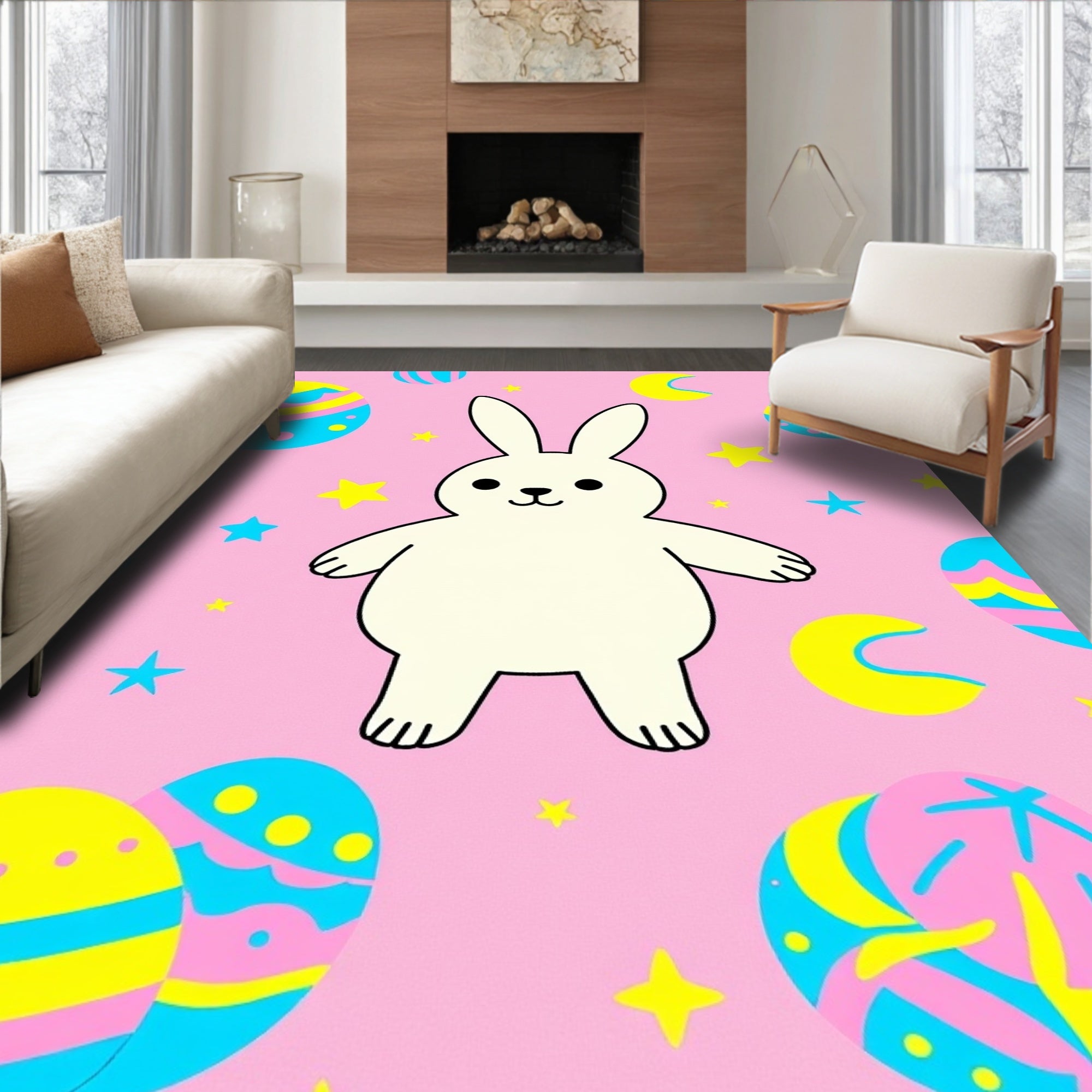 Whimsical Bunny Stars and Eggs Rug
