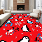 Whimsical Penguin and Reindeer Snowflakes Rug