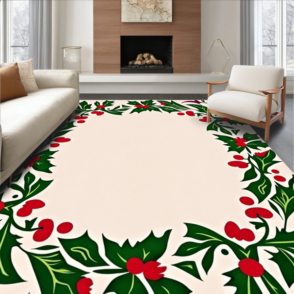 Green Holly Berry Garland Border Rug