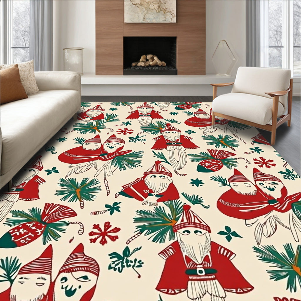 Nodding Tomte Pinecone Carolers Rug